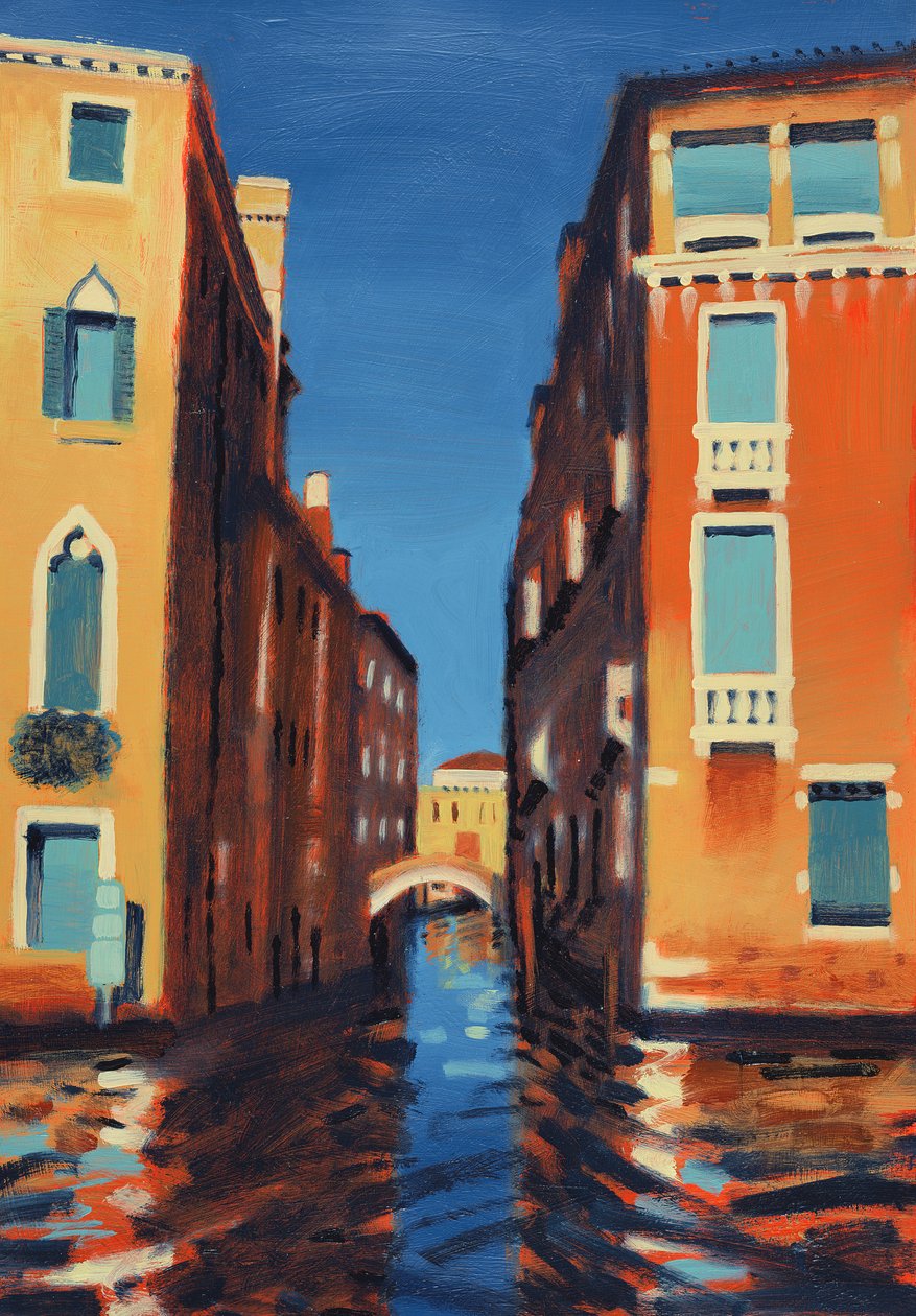Rio del Duca, Venedig (olie på kort) af Sara Hayward
