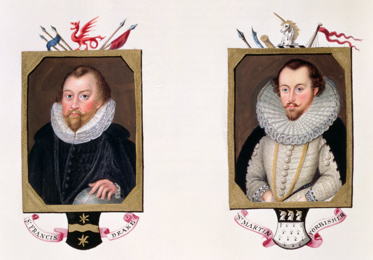 Dobbeltportræt af Sir Francis Drake (ca. 1540-96) og Sir Martin Frobisher (ca. 1535-94) fra 