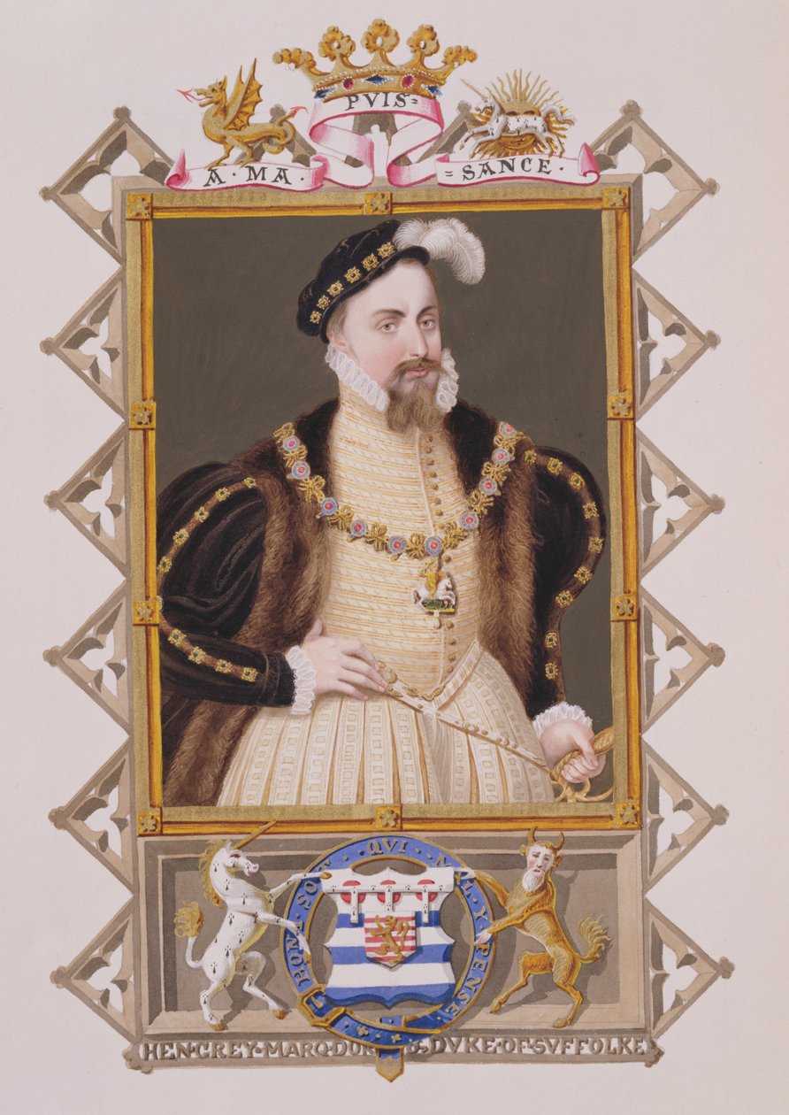 Portræt af Henry Gray (d.1554) hertug af Suffolk fra Memoirs of the Court of Queen Elizabeth, udgivet i 1825 (wc og gouache på papir) af Sarah Countess of Essex