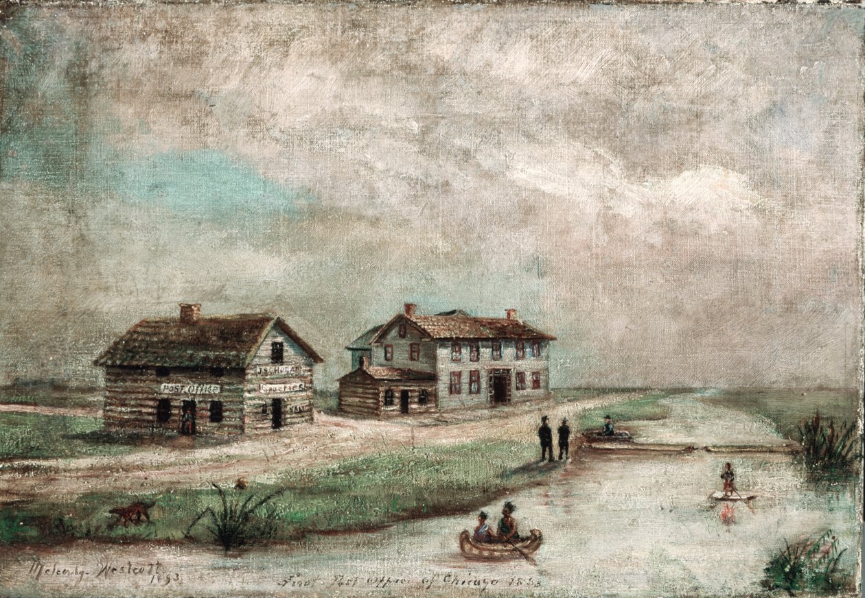Det første amerikanske postkontor i Chicago, 1893 af Sarah E. Melendy Westcott