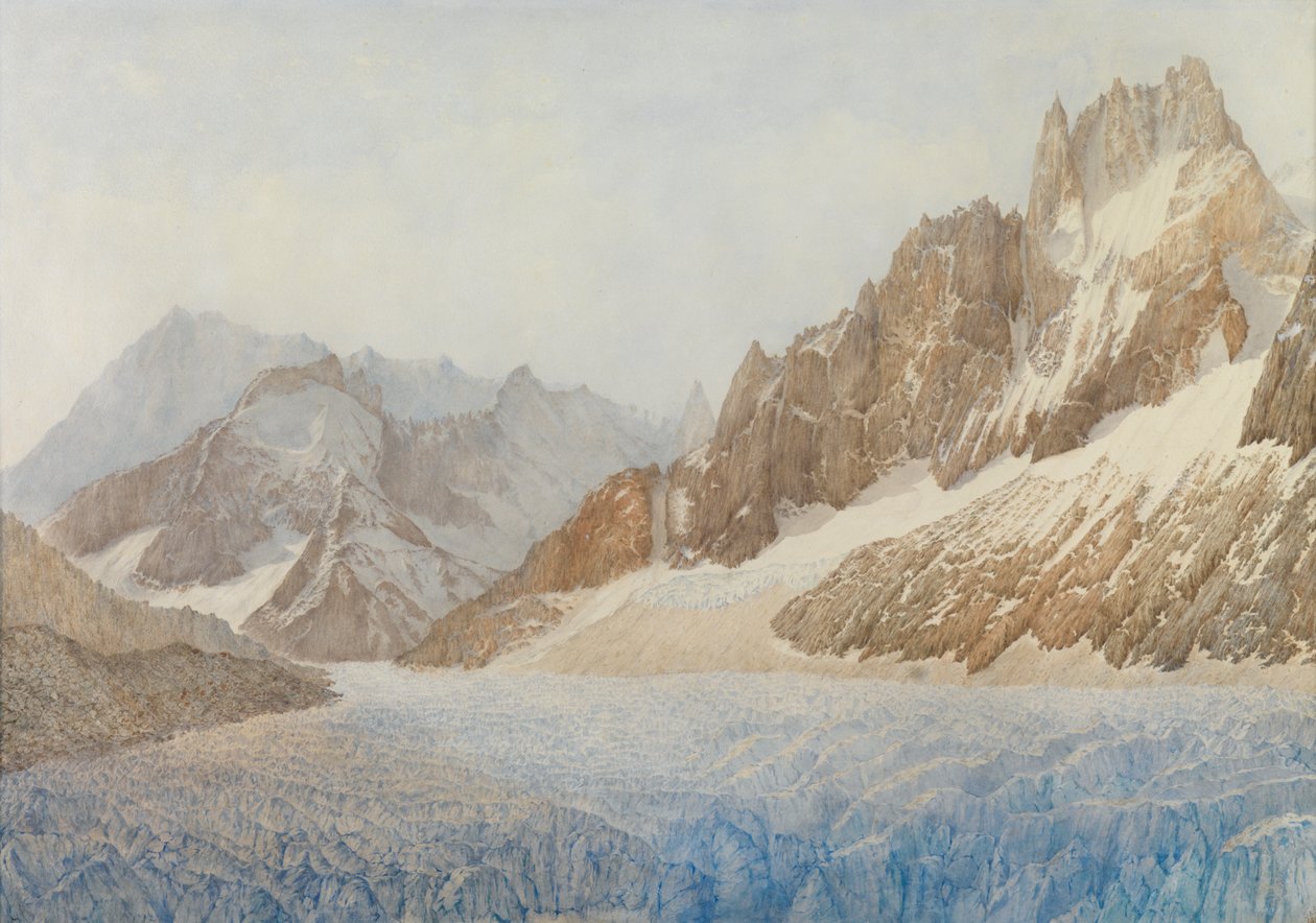 Mer de Glace, Chamonix, 1881 (blyant og wc forhøjet med hvid) af Sarah Inger Louise Severn
