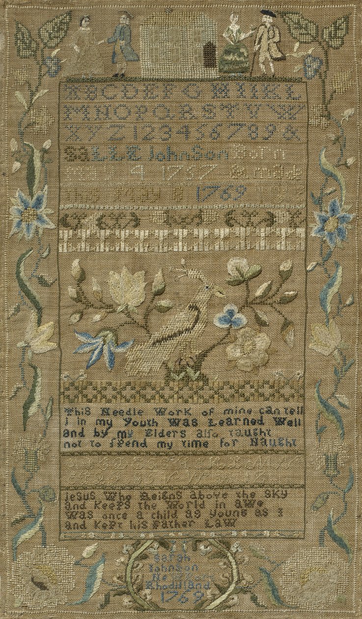 Prøvetager, 1769 (silke på linned) af Sarah Johnson