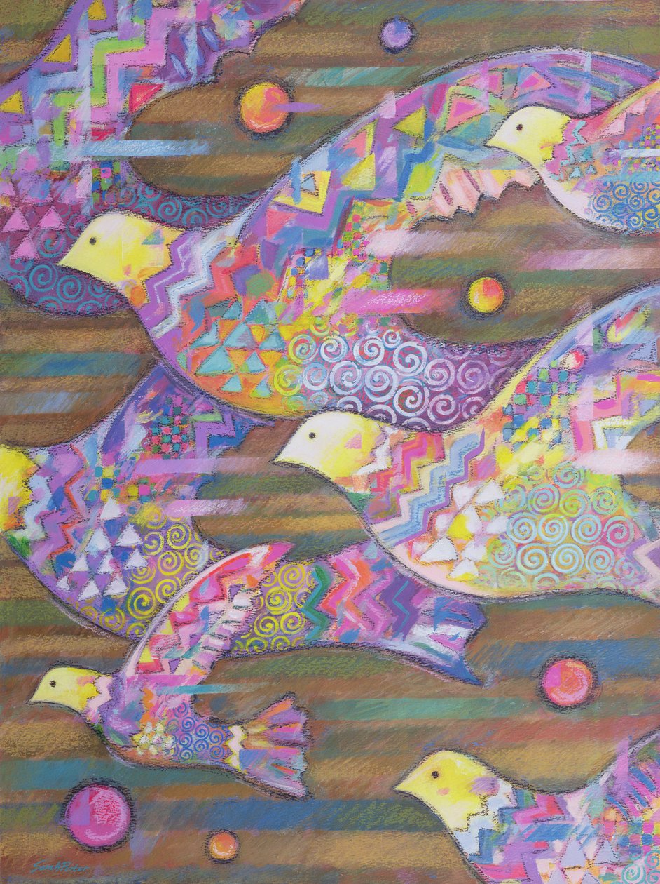 Jetstream, 1998 (akryl & oliepastel på papir) af Sarah Porter