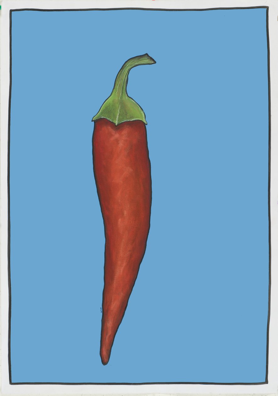 Chili Blue, 2005 (olie og pastel på papir) af Sarah Thompson Engels