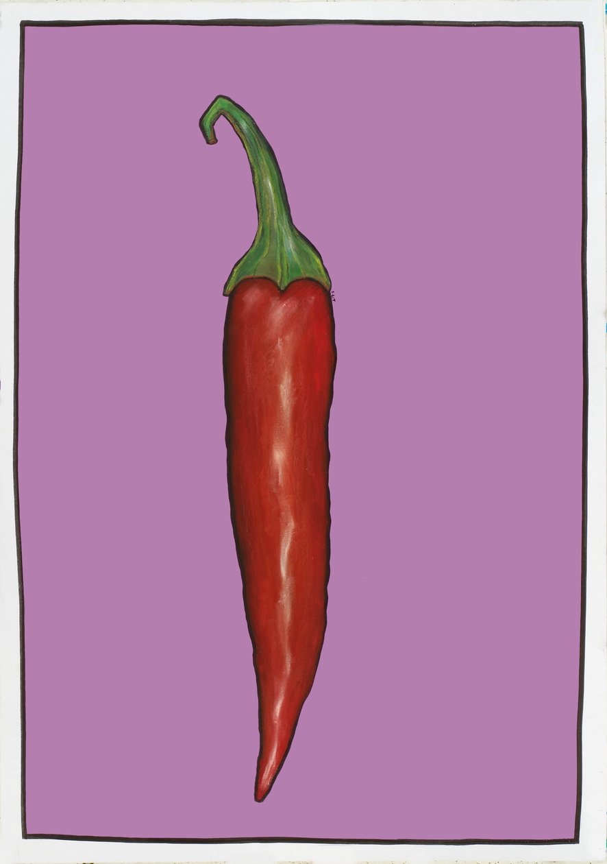 Chilli Purple, 2005 (olie og pastel på papir) af Sarah Thompson Engels