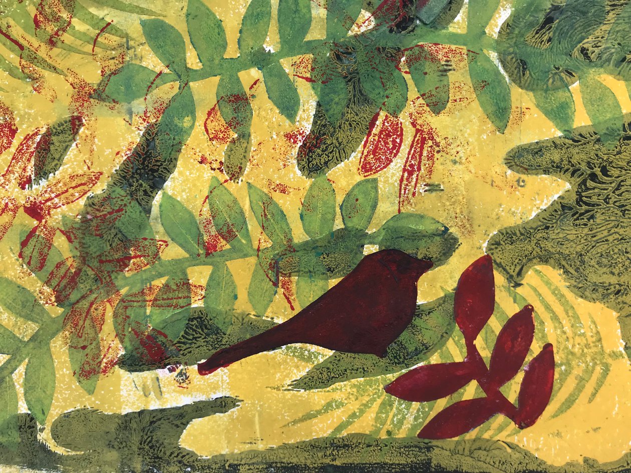 Gul okker botanisk (monoprint på papir) af Sarah Thompson Engels