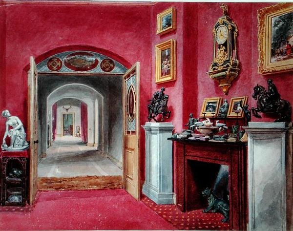 Ante Room to the Hall, Rempstone Hall, Nottinghamshire (akvarel på papir) af Sarah Caroline Sitwell