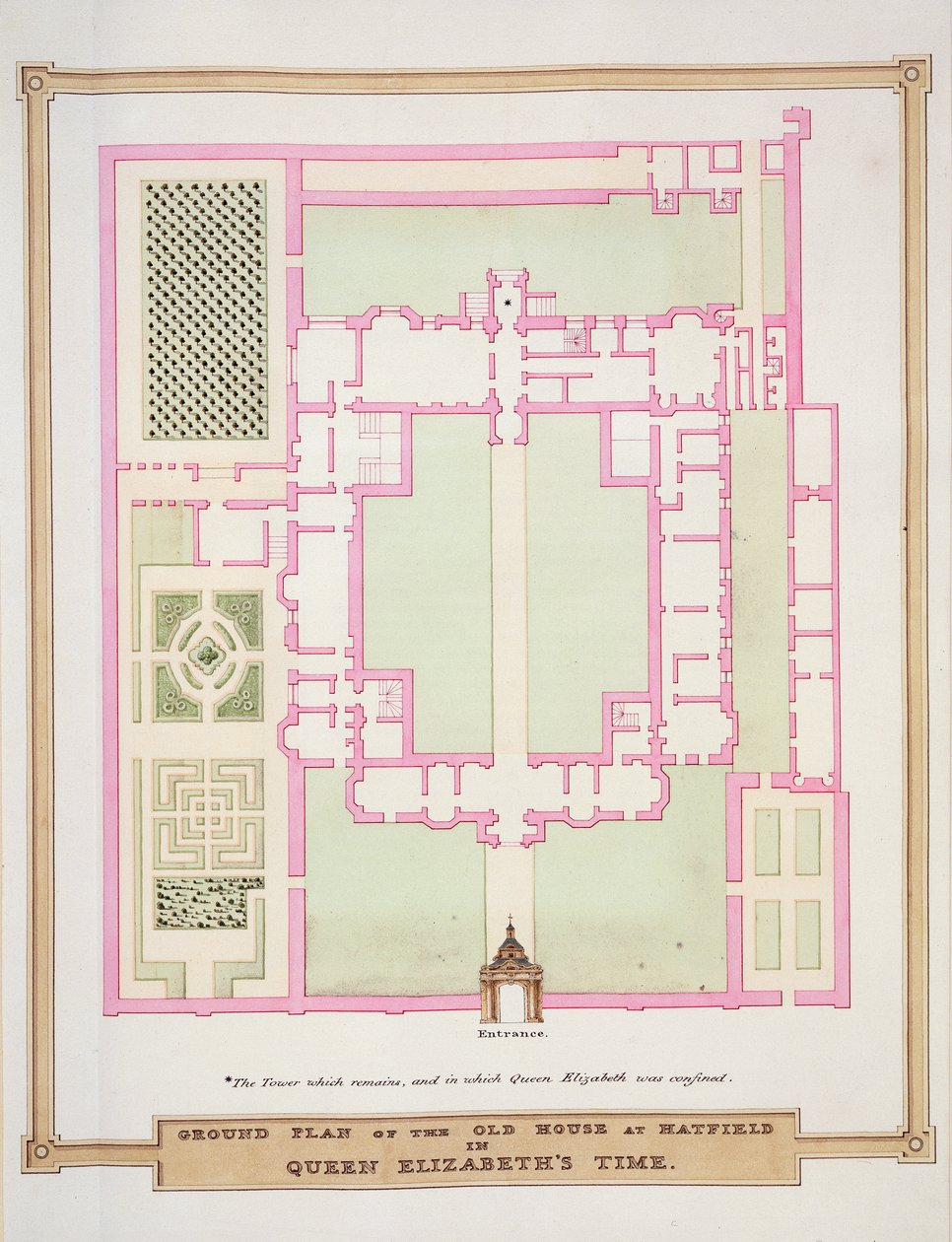 Grundplan for det gamle hus i Hatfield på dronning Elizabeths tid fra 