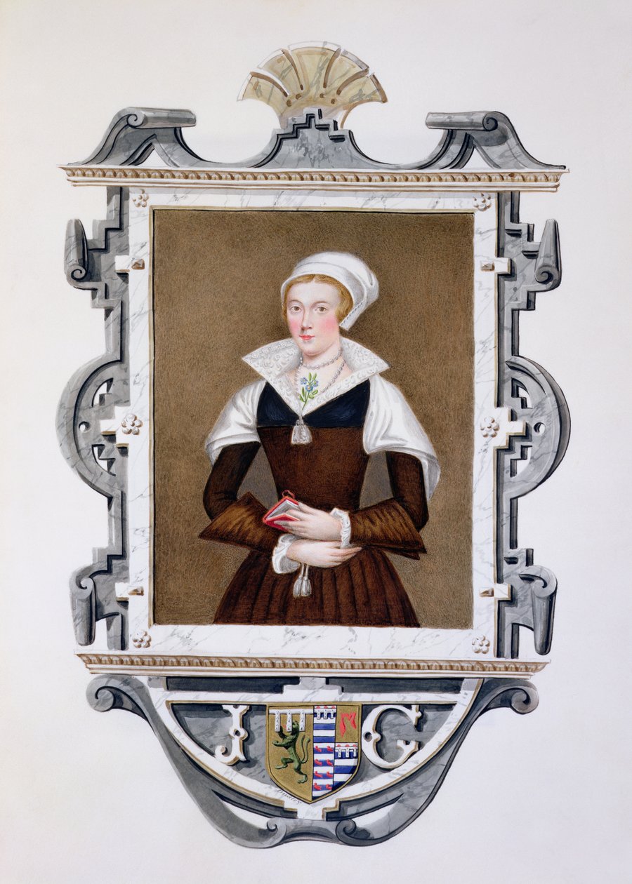 Portræt af Lady Jane Grey (1537-54) "Nine-Days Queen" fra "Memoirs of the Court of the Queen Elizabeth of the Court of Queen Elizabeth", udgivet i 1825 (wc og gouache på papir) af Sarah Countess of Essex