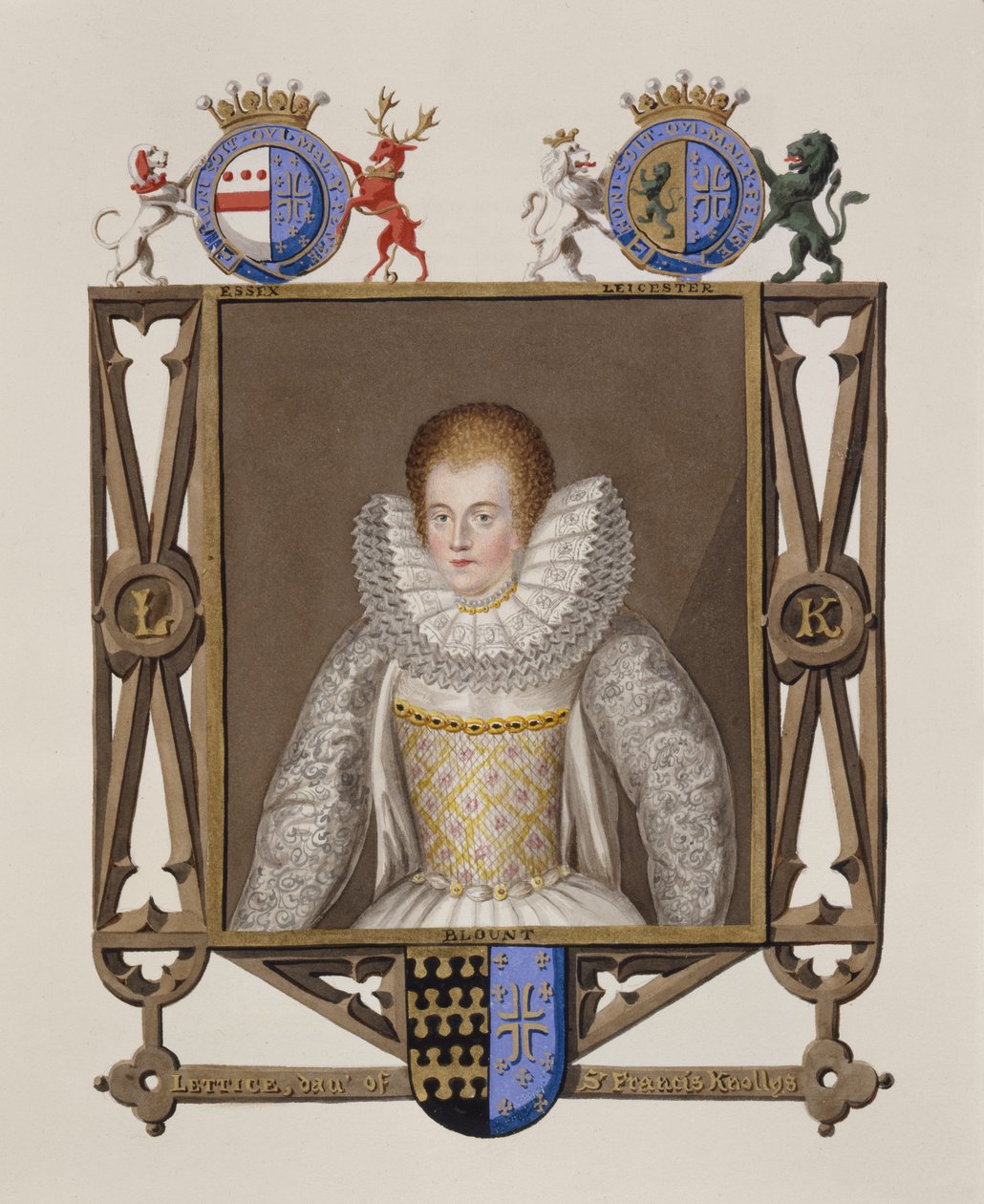 Portræt af Lettice Knollys (ca. 1541-1634) Datter af Sir Francis Knollys fra Memoirs of the Court of Queen Elizabeth, udgivet i 1825 (wc og gouache på papir) af Sarah Countess of Essex