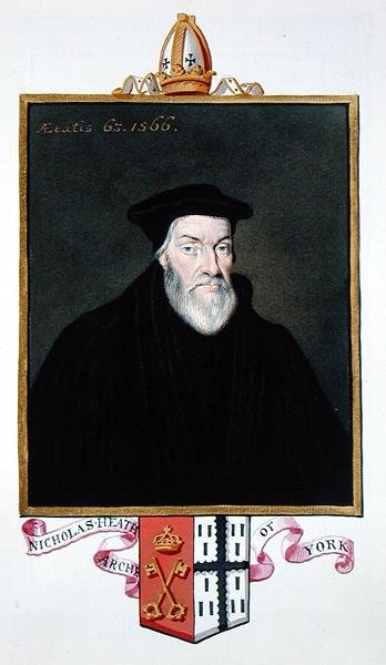 Portræt af Nicholas Heath (ca. 1501-78) ærkebiskop af York fra "Memoirs of the Court of the Queen Elizabeth of Queen Elizabeth", udgivet i 1825 (akvarel og gouache på papir) af Sarah Countess of Essex