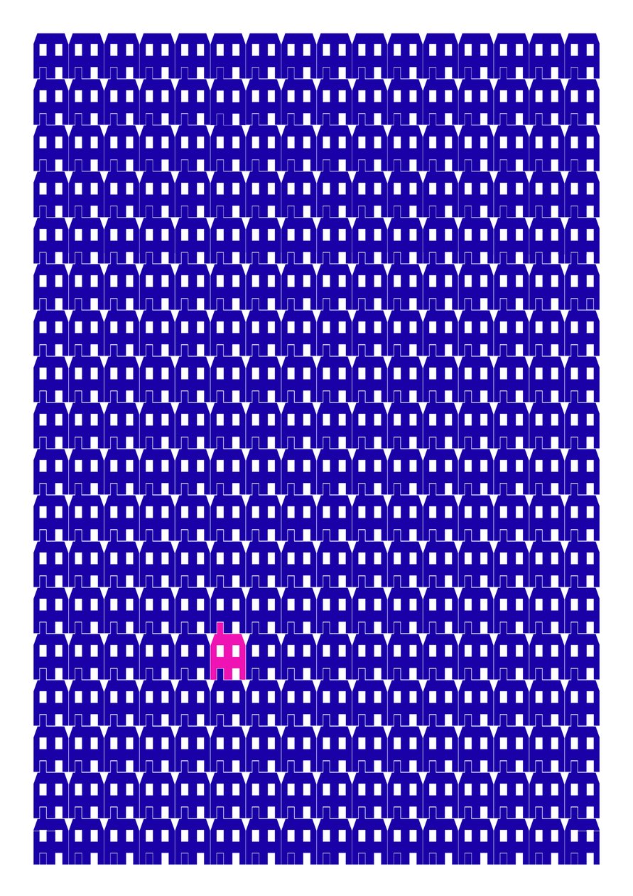 Blue Paper House Repeat Print, 2014 (grafisk giclee-print) af Sarah Evans