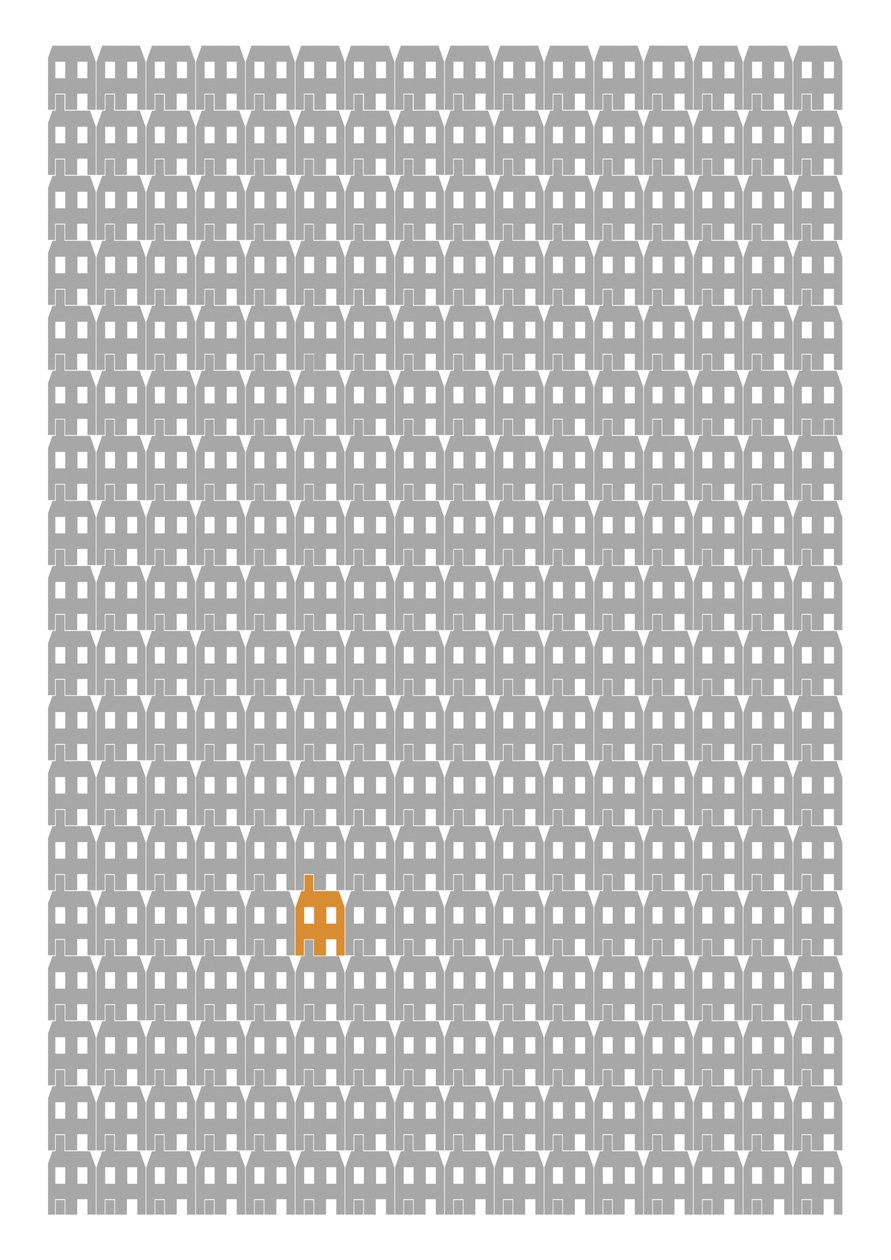Grey Paper House Repeat Print, 2014 (grafisk giclee-print) af Sarah Evans