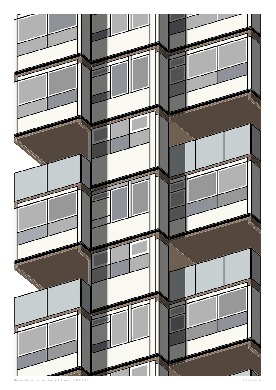 Lambeth Towers_Sepia, 2015 (grafisk giclee print) af Sarah Evans
