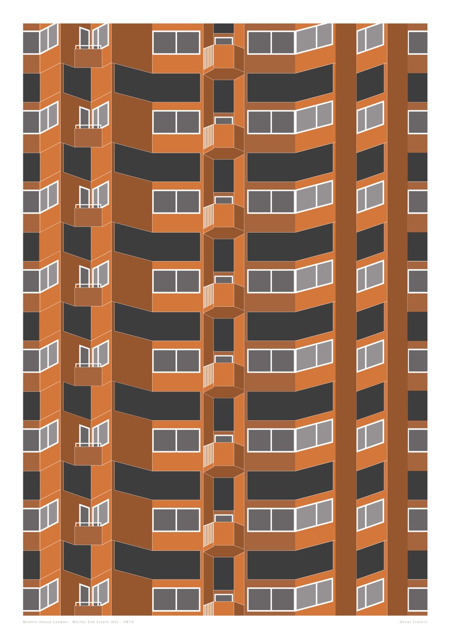 Worlds End Estate, 2014 (grafisk giclee-print) af Sarah Evans