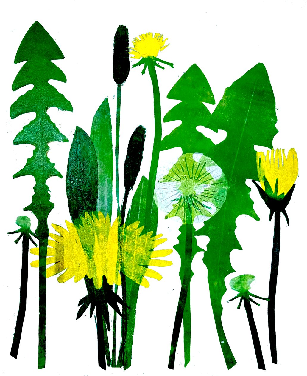 Dandelions, 2024 (olie på plade) af Sarah Thompson Engels
