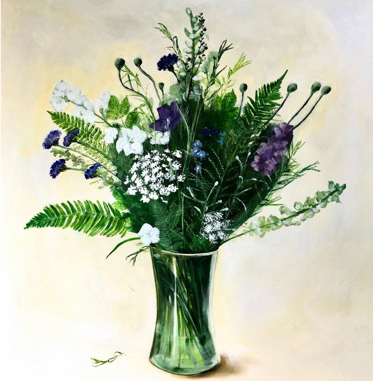Lotties blomster, 2023 (akryl på plade) af Sarah Thompson Engels