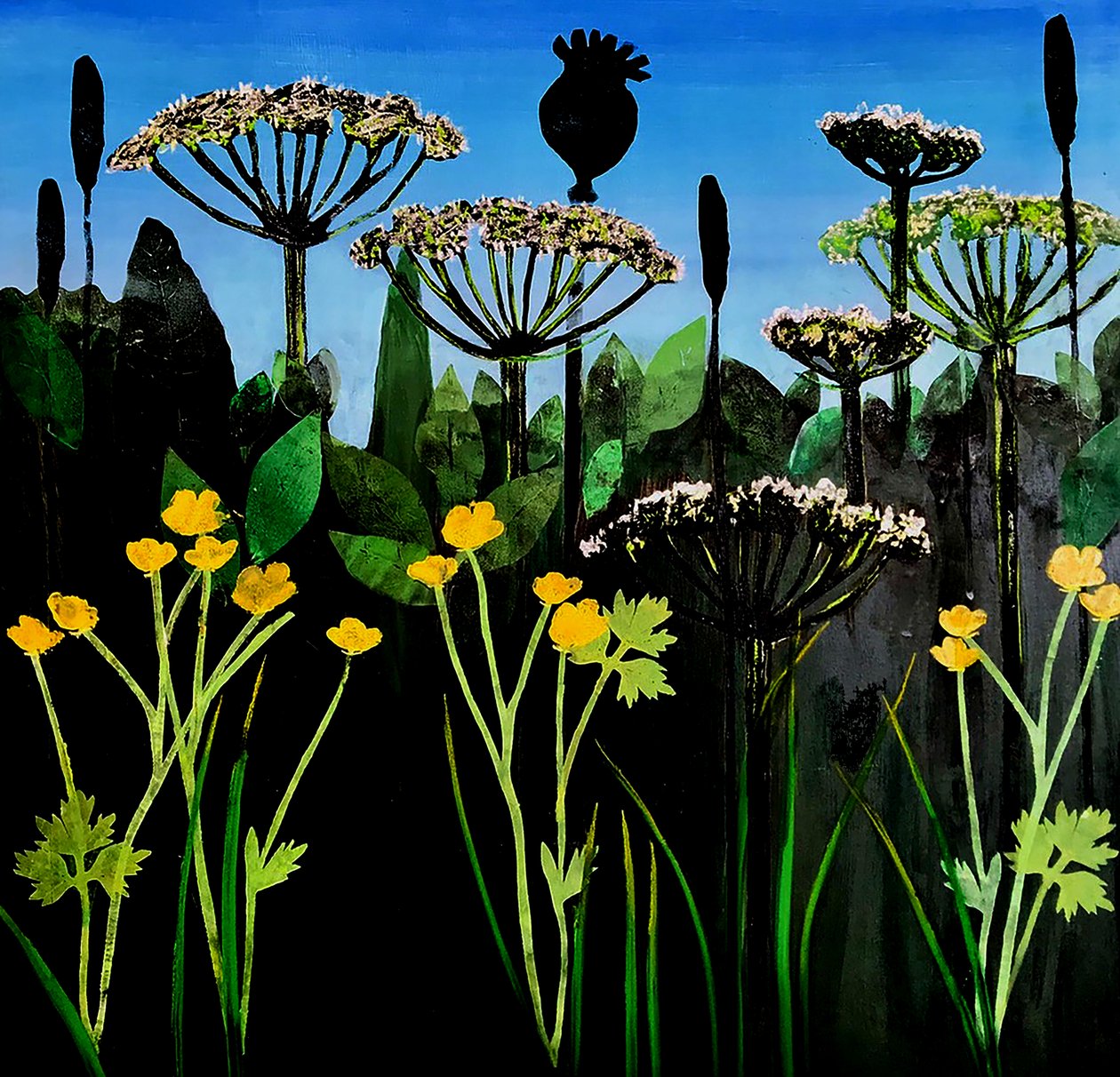Buttercups 2020 (akryl om bord) af Sarah Thompson Engels