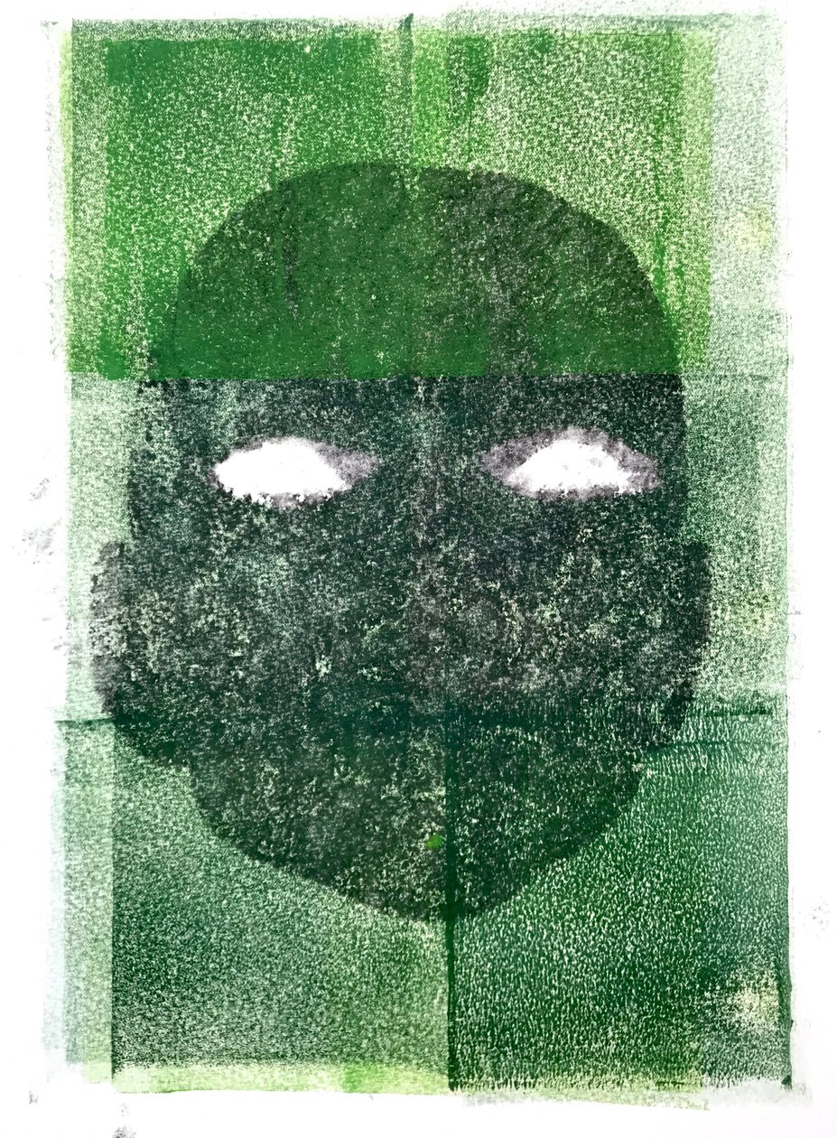 Eyeless, 2020, (monoprint) af Sarah Thompson Engels