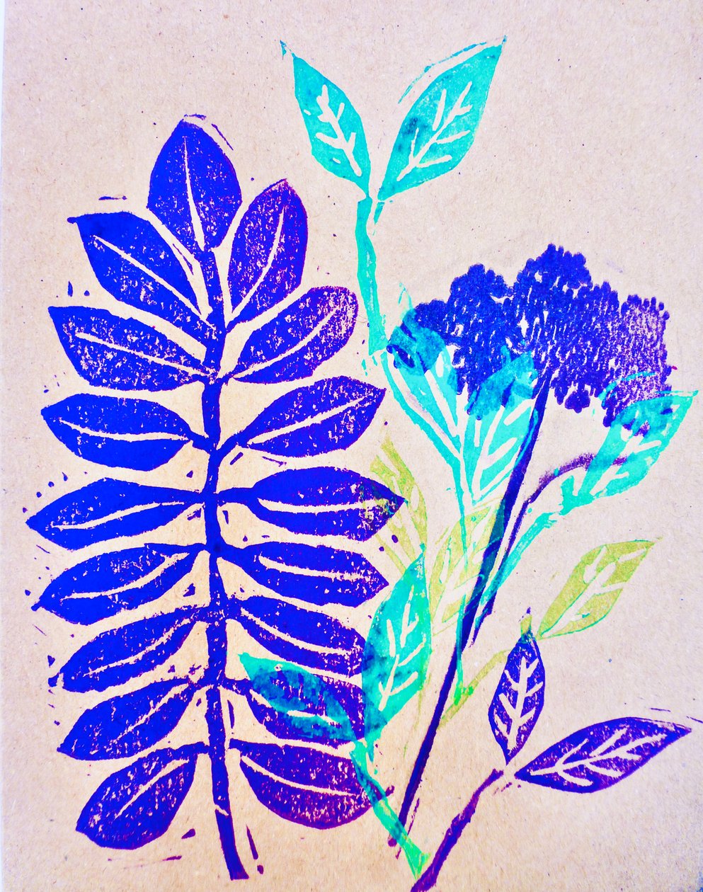 Flora (linocut) 2020 af Sarah Thompson Engels