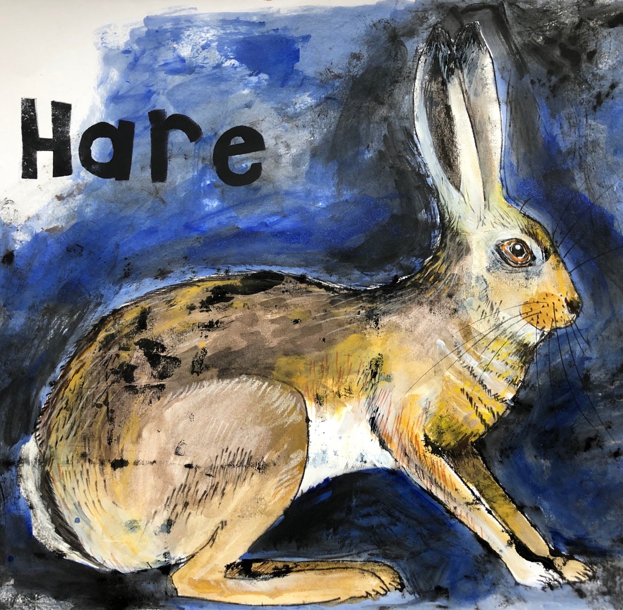 Hare, 2021, (blæk på papir) af Sarah Thompson Engels