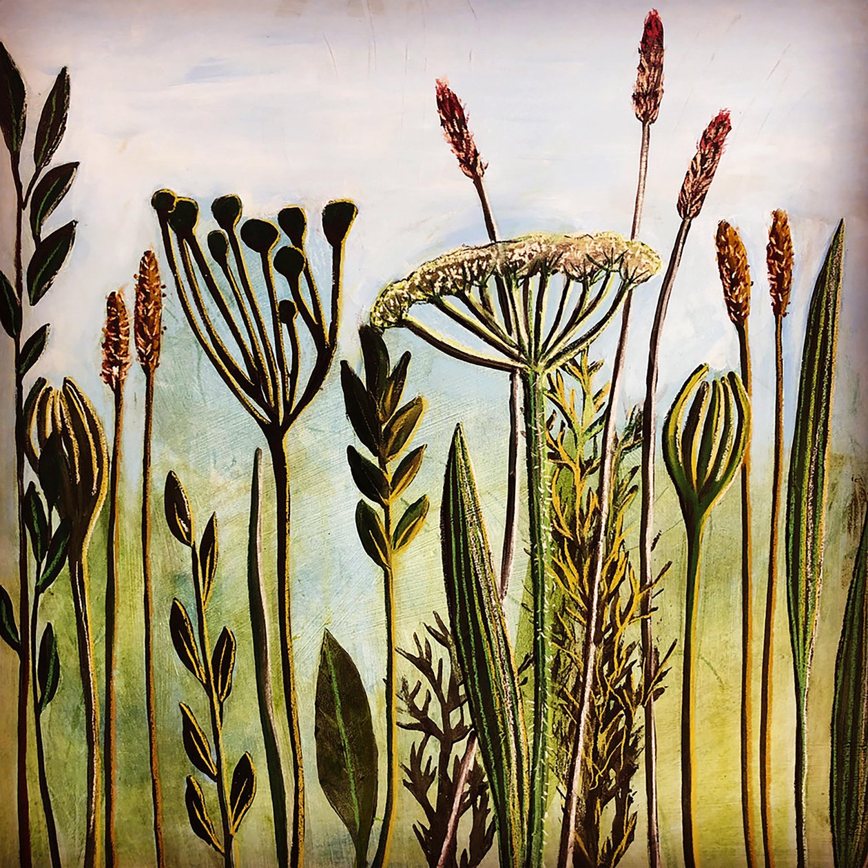 Hogweed 2020 (akryl om bord) af Sarah Thompson Engels