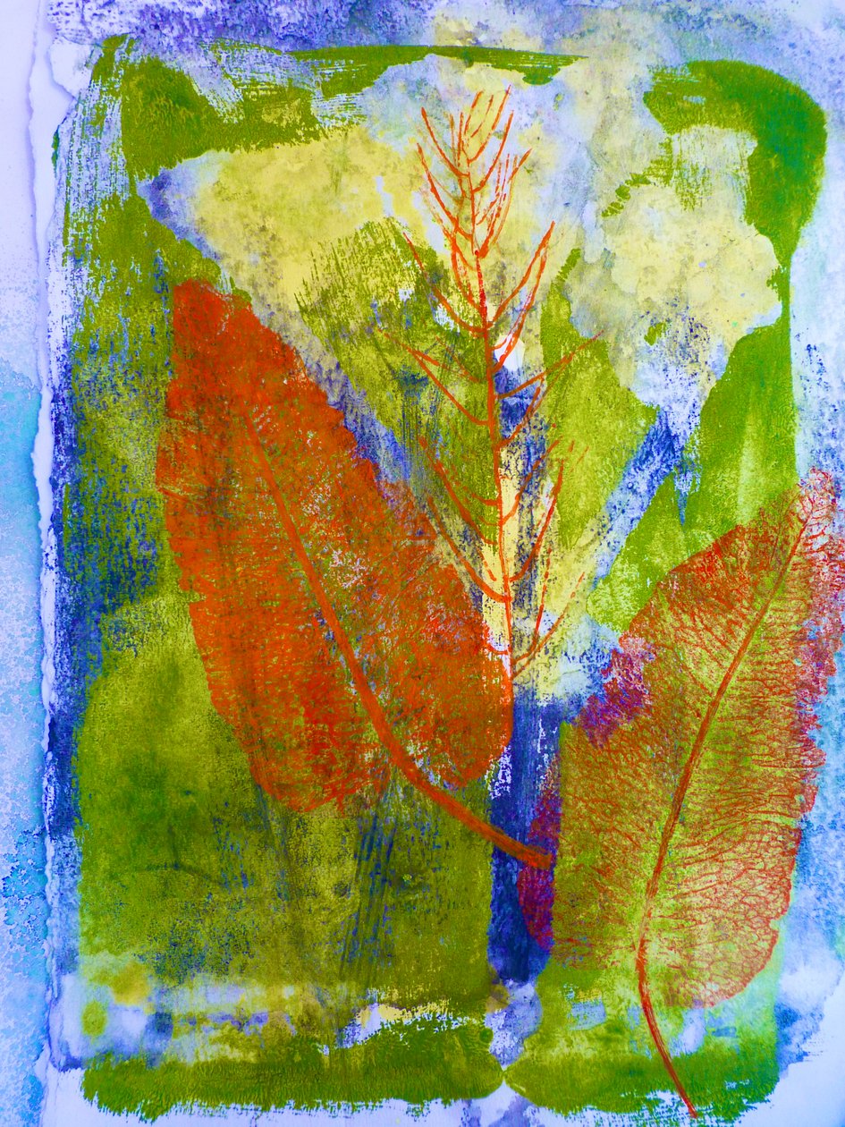 Orange blade (monoprint på papir) 2020 af Sarah Thompson Engels