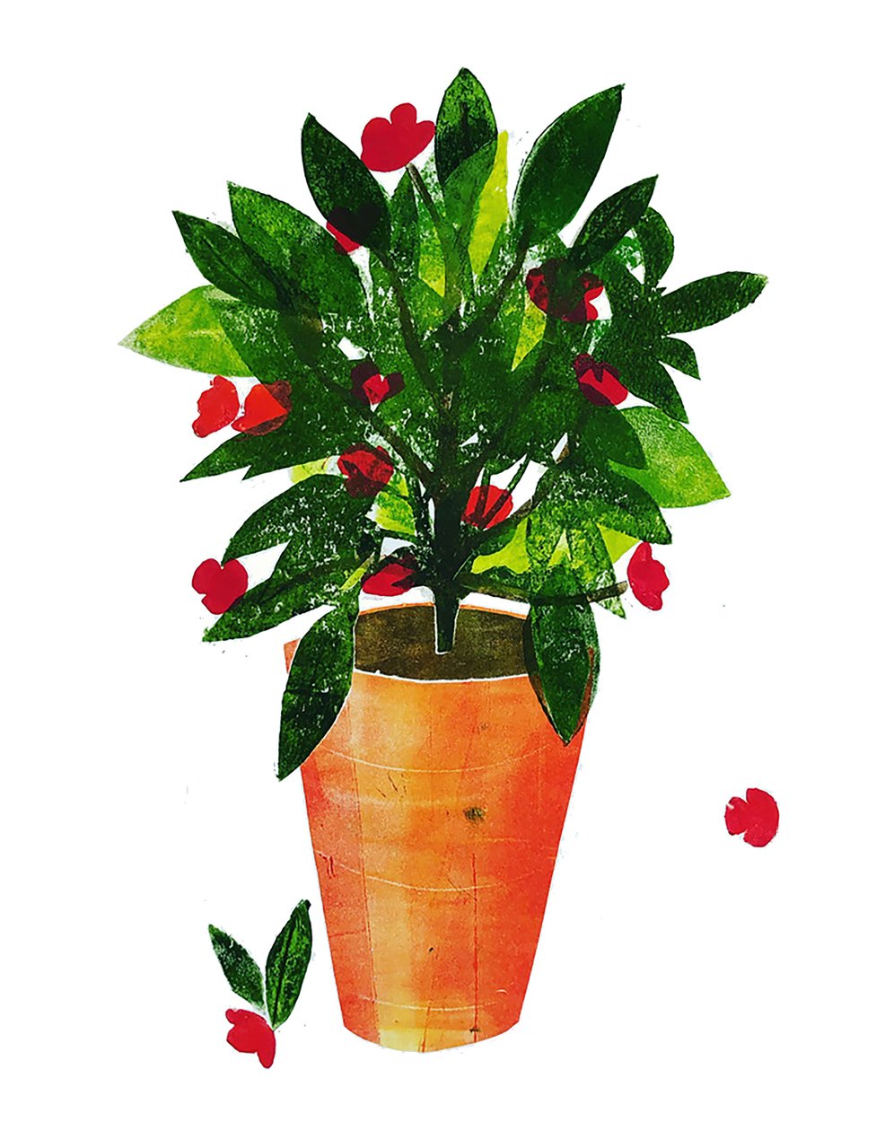 Orange pot 2020 (monoprint) af Sarah Thompson Engels