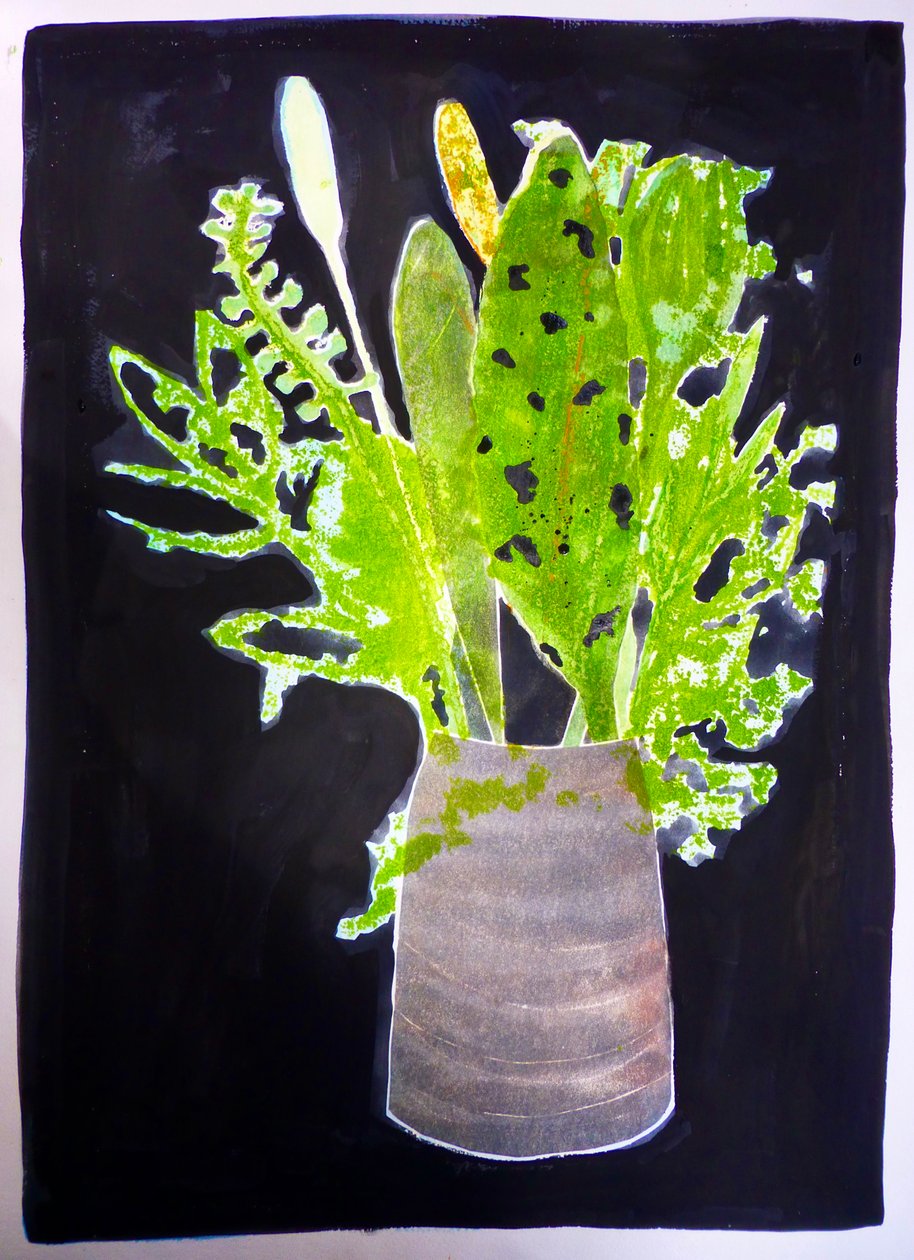 Tangblade (monoprint på papir) 2020 af Sarah Thompson Engels