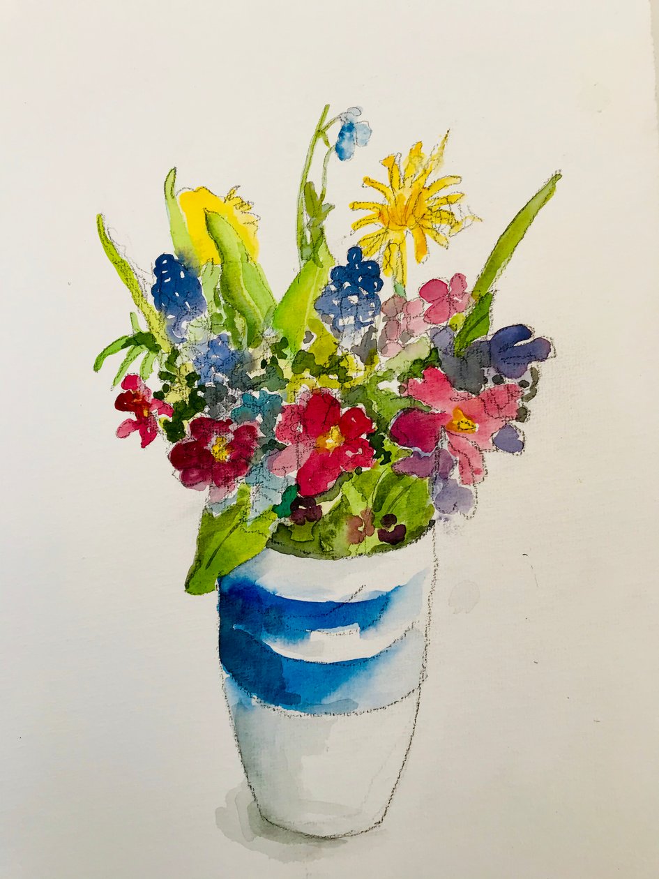 Forårsblomster, 2020, (akvarel) af Sarah Thompson Engels