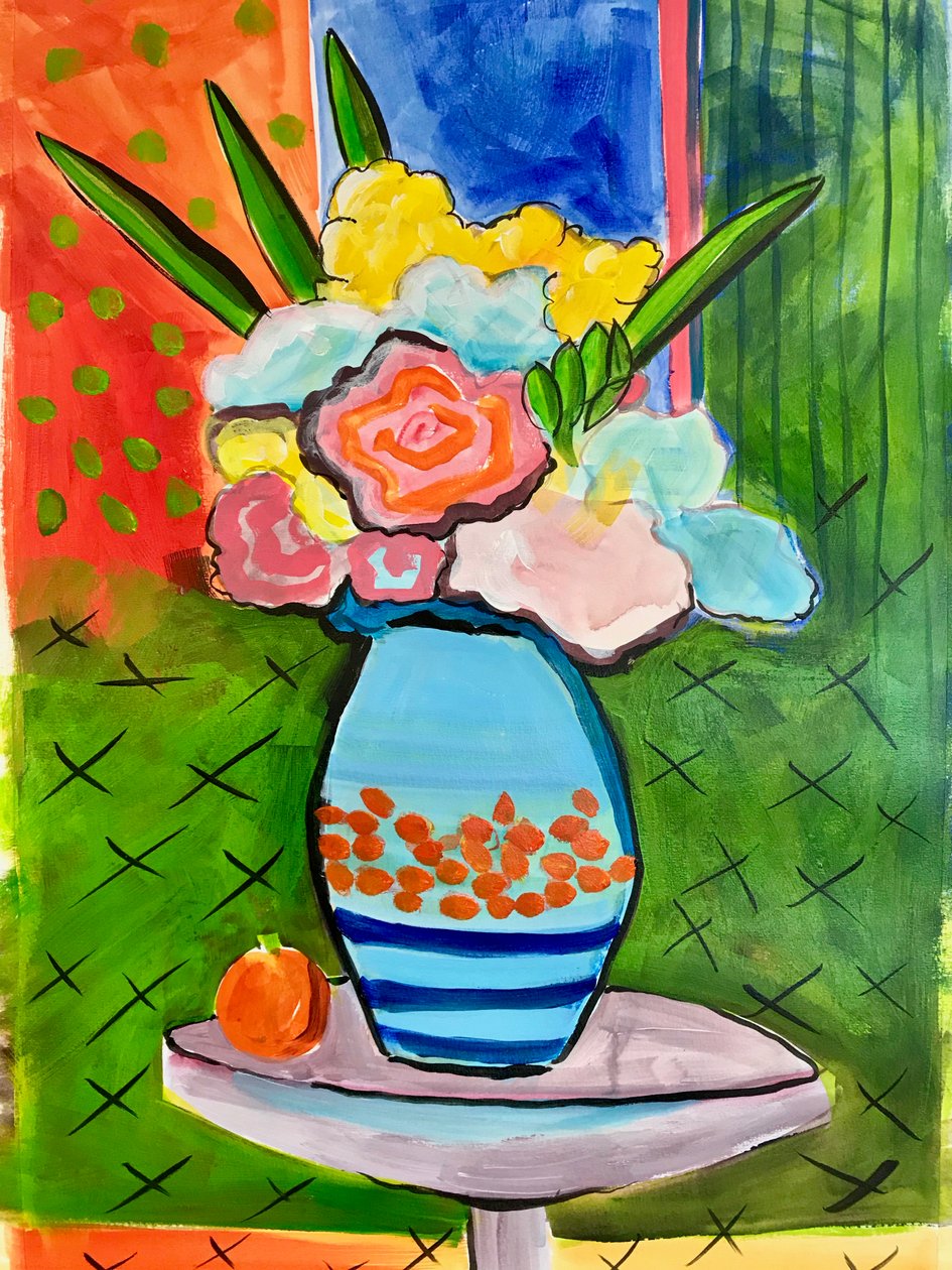 Vase med blomster, 2019 (akryl) af Sarah Thompson Engels