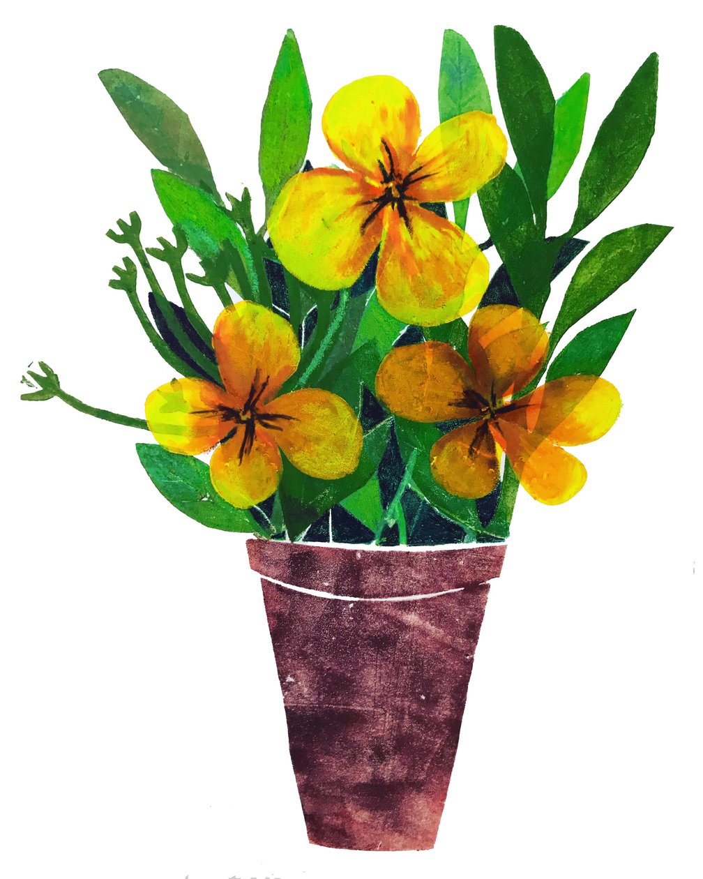 Gul plantepotte, 2019, (monoprint) af Sarah Thompson Engels