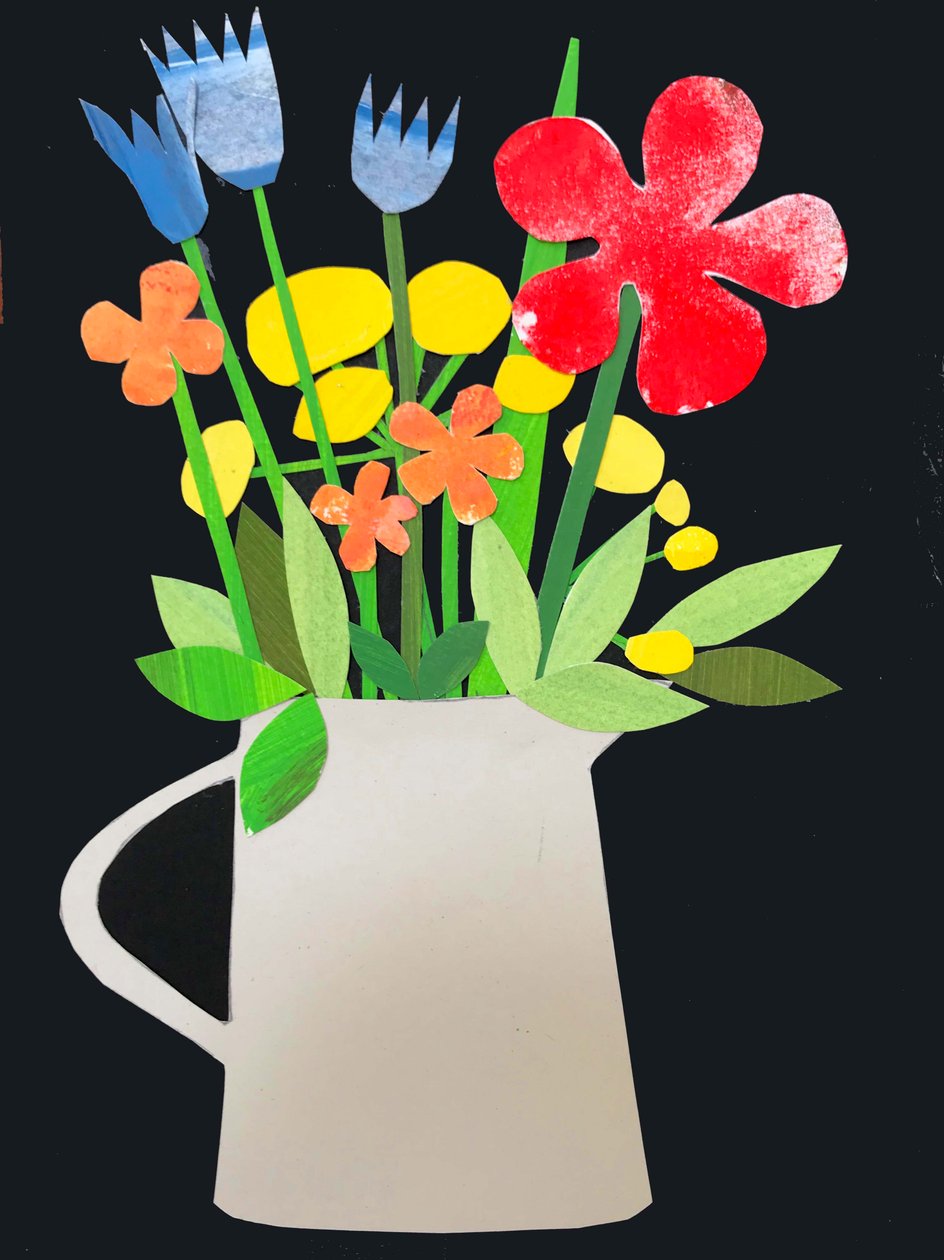 vase med blomster, 2019 (collage) af Sarah Thompson Engels