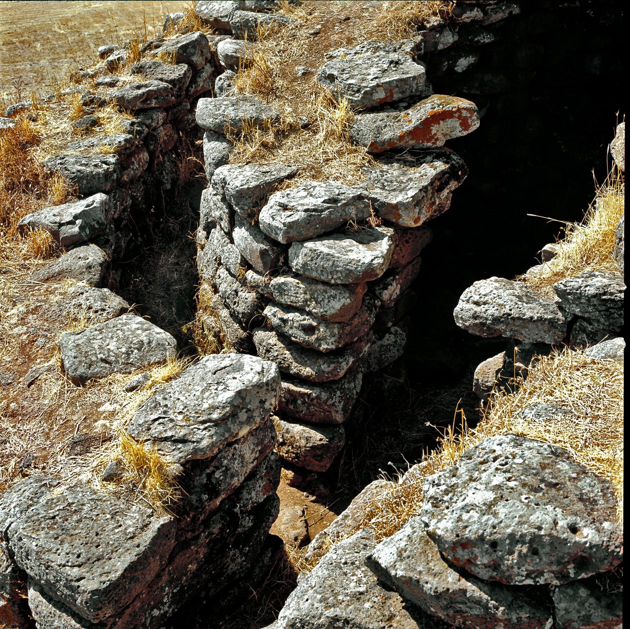 Nuragisk kultur (nuraghi) Sardinsk: ruinerne af den nuragiske by på det megalitiske område Losa: et af forsvarstårne. 15. århundrede f.Kr. Abbasanta Sardinien Italien af Sardinia Nuragic Civilization