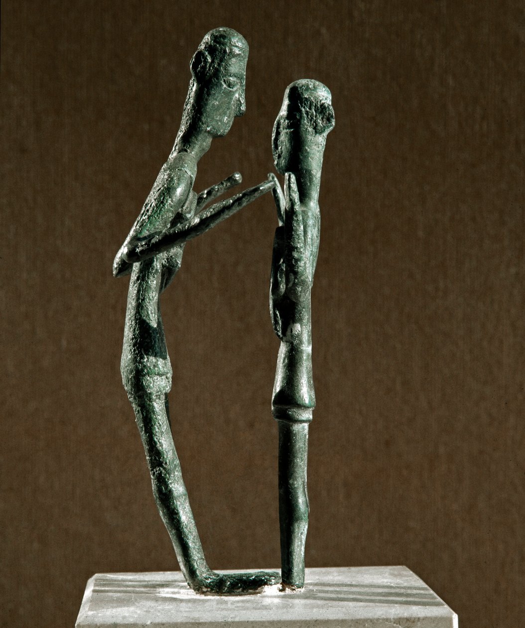 Nuragisk kultur (nuraghi) Sardinsk: skulptureret gruppe af bronzebrydere. 8.-7. århundrede f.Kr. Cagliari, Nationalt Arkæologisk Museum, Sardinien, Italien af Sardinia Nuragic Civilization