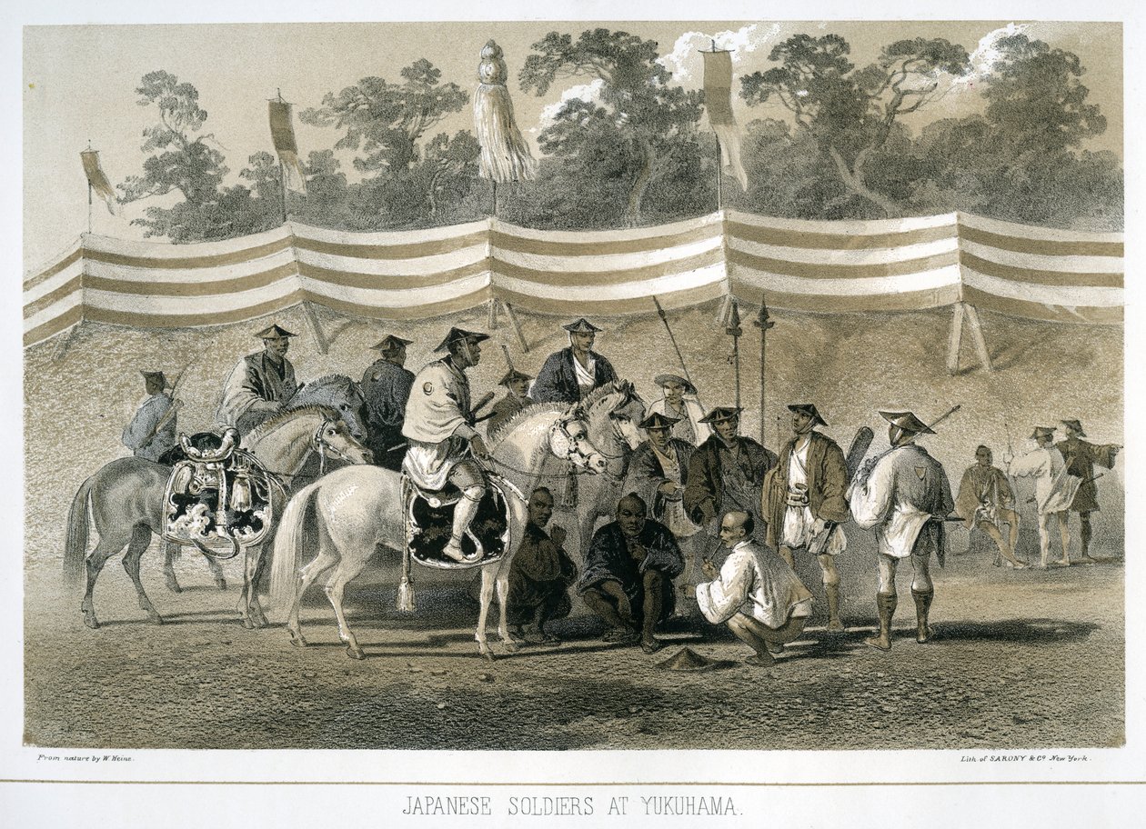 Japanske soldater ved Yukuhama, Japan, c1845 af Sarony and Co
