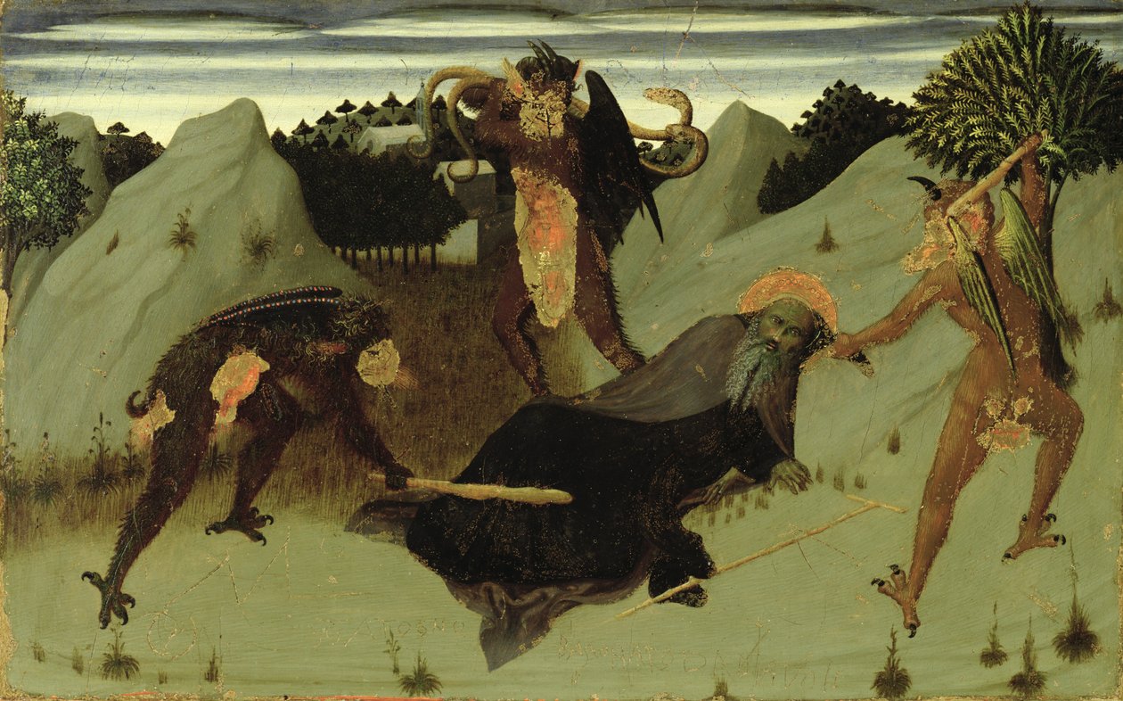 St. Anthony slået af djævle, panel fra eukaristiens altertavle, 1423-26 af Stefano Sassetta