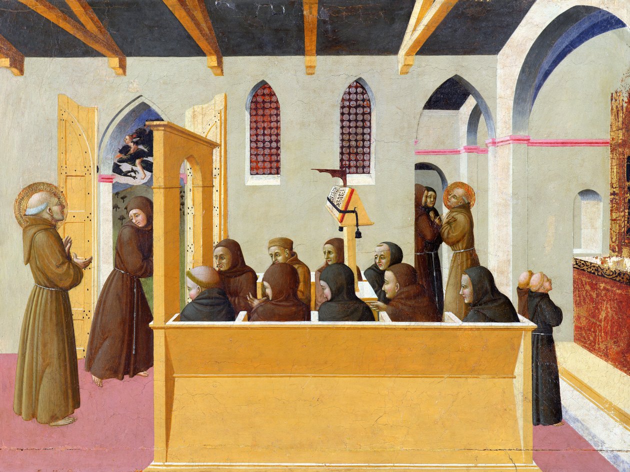 The Damnation of the Soul of the Miser of Citerna, predella panel fra polyptykonen San Francesco di Borgo San Sepolcro, 1426-44 af Stefano Sassetta