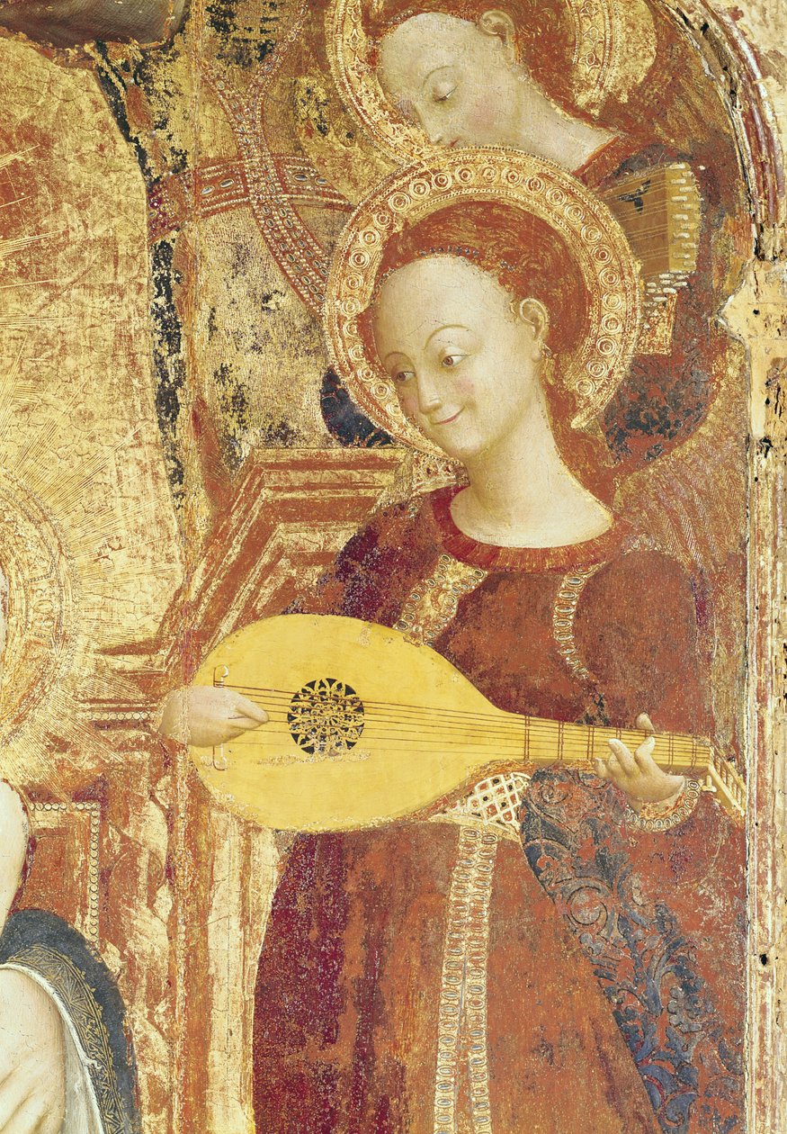 Jomfru og barn på tronen med seks engle, detalje af en englemusiker, 1437-44 (se 95743) af Stefano Sassetta