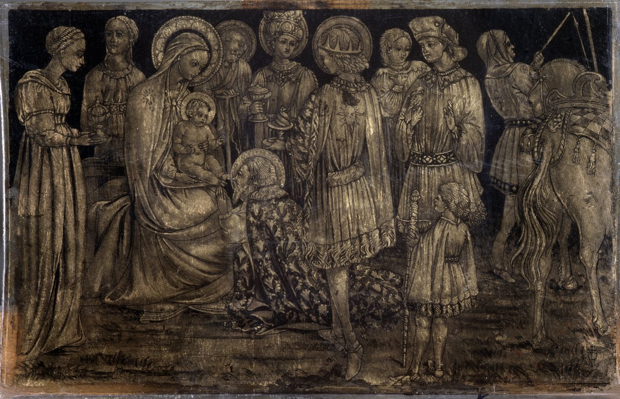 Tilbedelse af Magi-maleriet af Sassetta (1392-1450) Dim 29x46 cm Museum for dekorativ kunst og mode Marseille af Sassetta (c.1392 1450)
