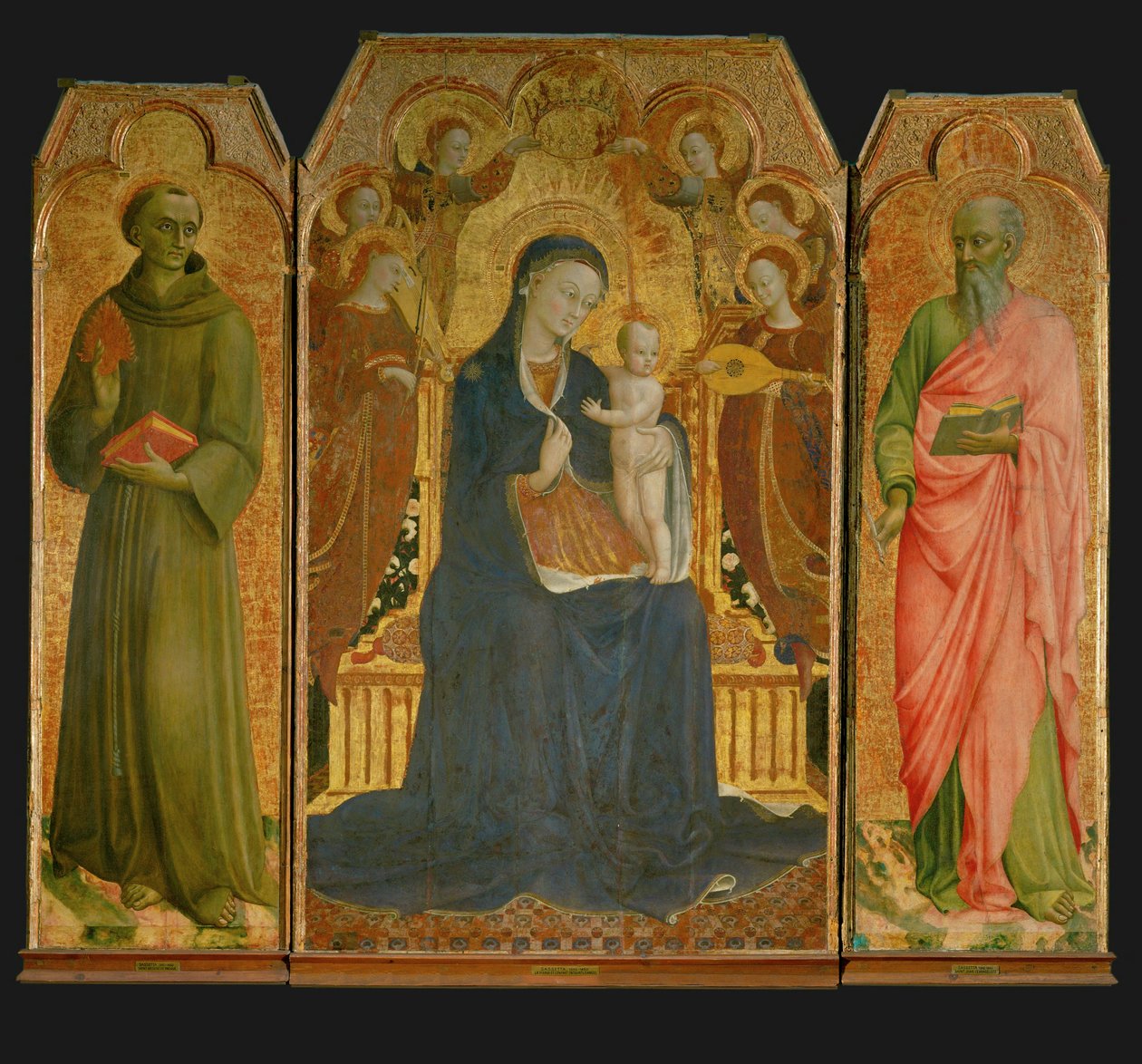 Polyptyk. I midten: Madonna og barn omgivet af ... af Sassetta (c.1392 1450)