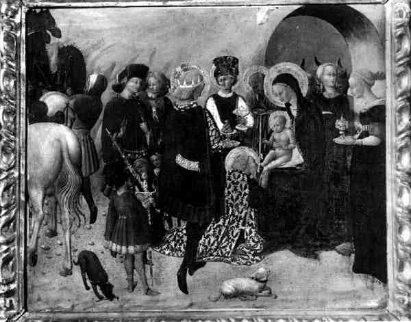 The Adoration of the Magi (tempera på panel) (s/h foto) af Sassetta (c.1392 1450)