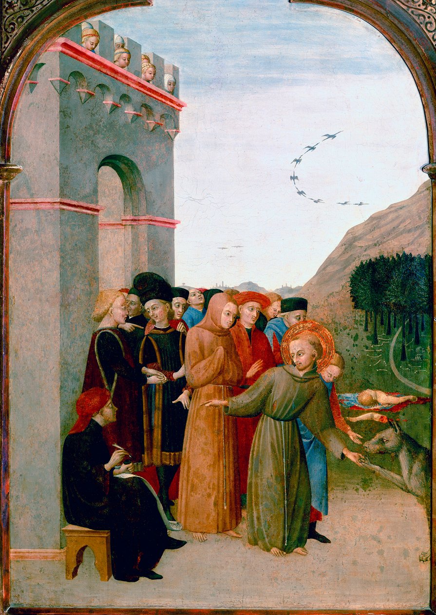 Sankt Francois af Assisi taler med ulven fra Gubbio (detalje) (ægtempera på poppelpanel) af Sassetta (c.1392 1450)