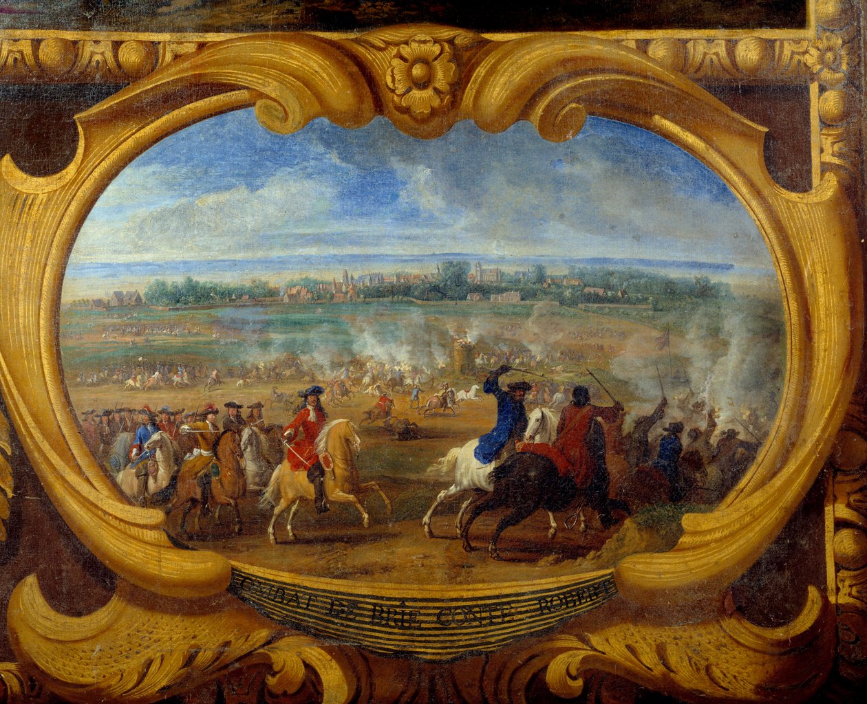 Handlingen af Louis II Prince of Bourbon Conde (Bourbon-Conde) kendt som Grand Conde (1621-1686), Slaget ved Brie Count Robert Detail, Maleri af Frelser Le Conte (Leconte, Le Comte, Lecomte) (1659-1694) Chantilly fra det 17. århundrede, Musee Conde af Sauveur Le Conte