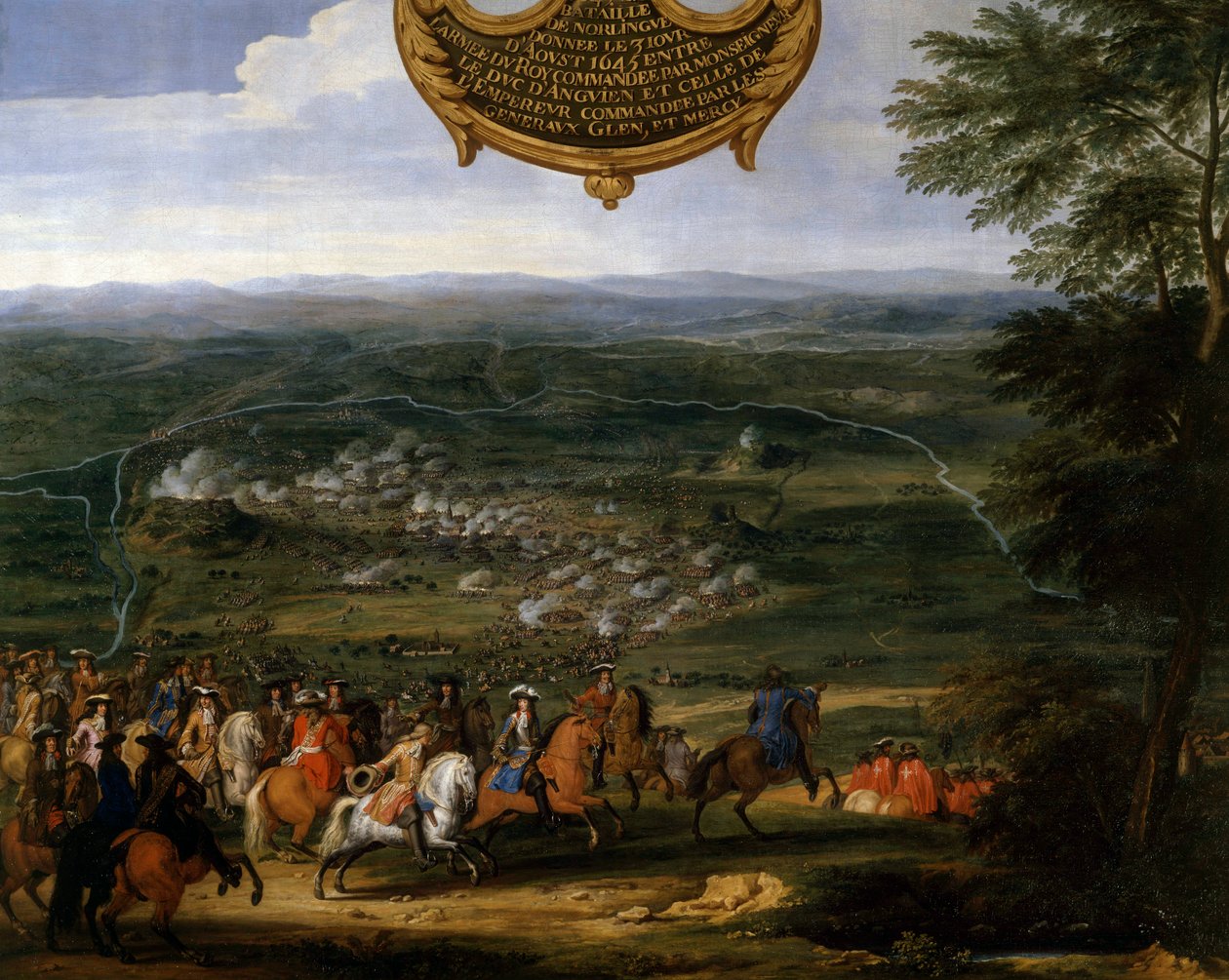 Trediveårskrig (1618-1648): “Slaget ved Nördlingen i 1645” Slaget ved Alerheim, også kaldet Andet Slag ved Nordlingen (eller Norlingue) den 3/08/1645, modsatte Frankrig ledet af Ludvig II Prins af Bourbon (Bourbon-Conde) sagde den Store Conde imod af Sauveur Le Conte