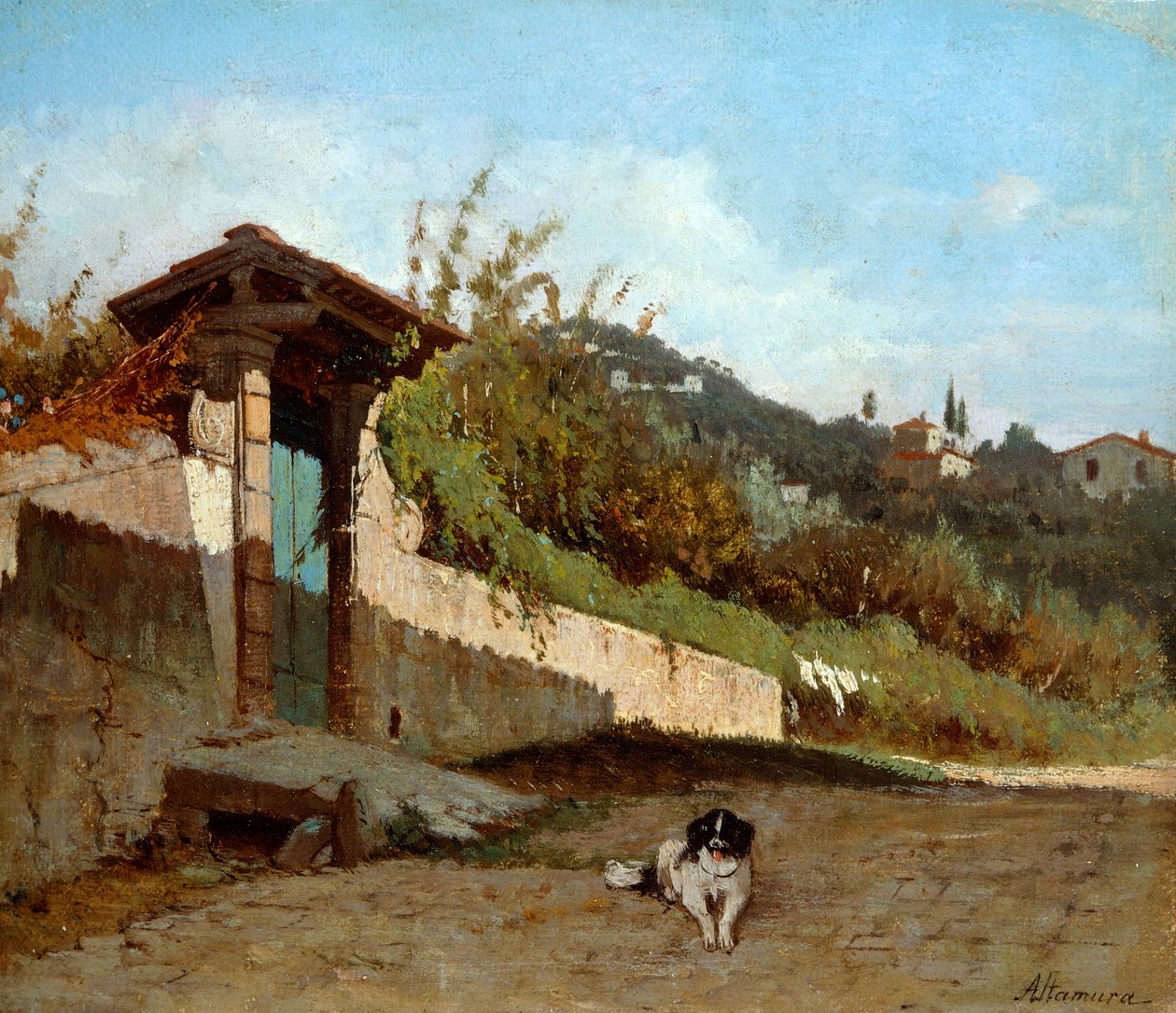 Portiko af toscansk villa, af Francesco Saverio Altamura (1826-1897), olie på lærred, 23x27 cm. af Saverio Altamura