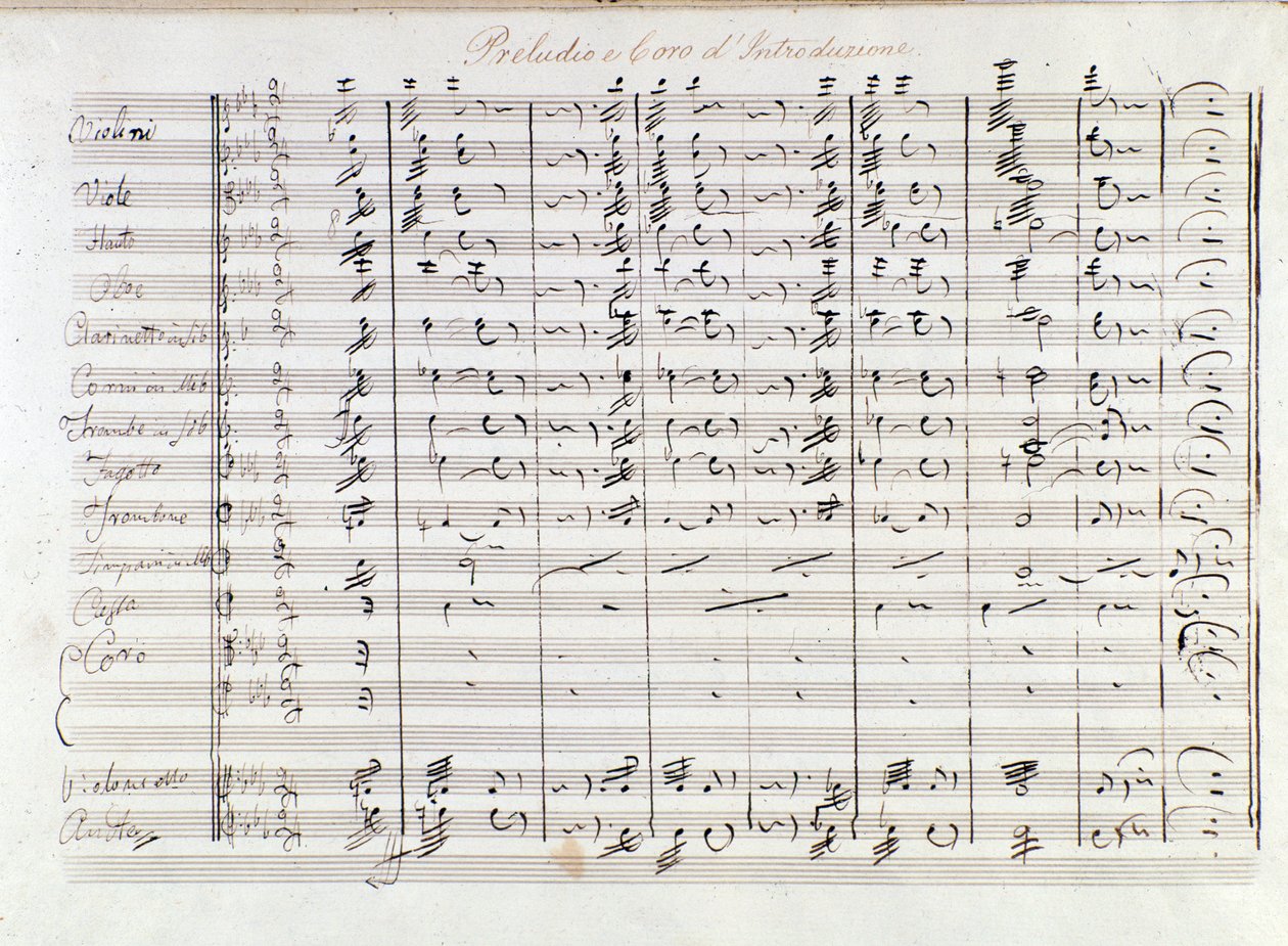 Første side af optakten til operaen Il bravo af Mercadante (1842) af Saverio Mercadante