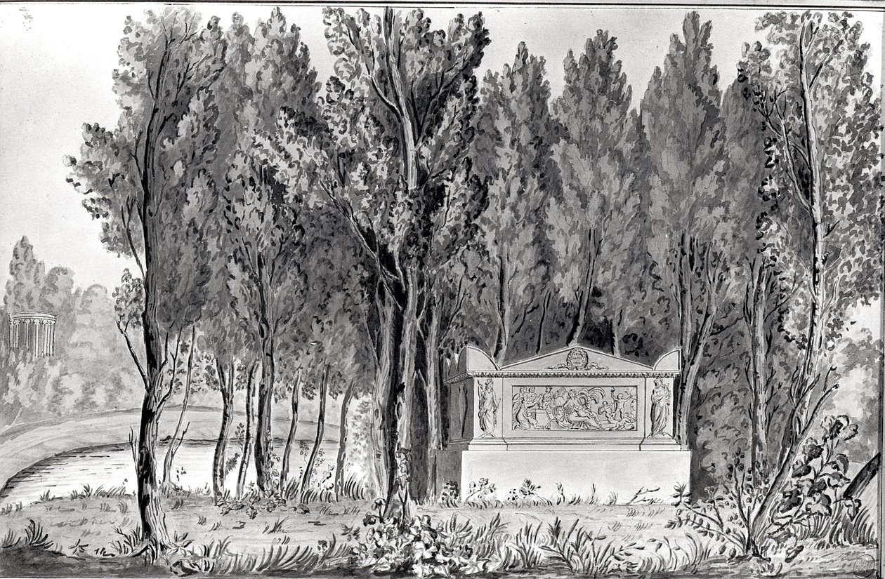Jean-Jacques Rousseaus (1712-78) grav i Ermenonville (tegning) af Savigny