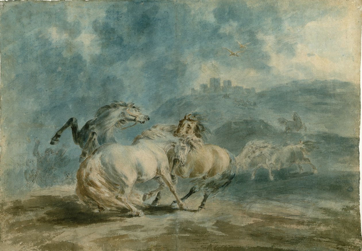 Horses Fighting (wc over grafit på kraftigt tekstur lagt papir) af Sawrey Gilpin
