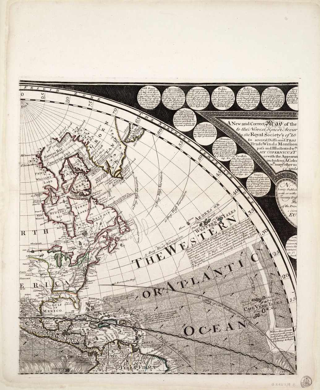 Et nyt og korrekt verdenskort (udsnit), ca. 1774 (koloreret stik) af Sayer & Bennett